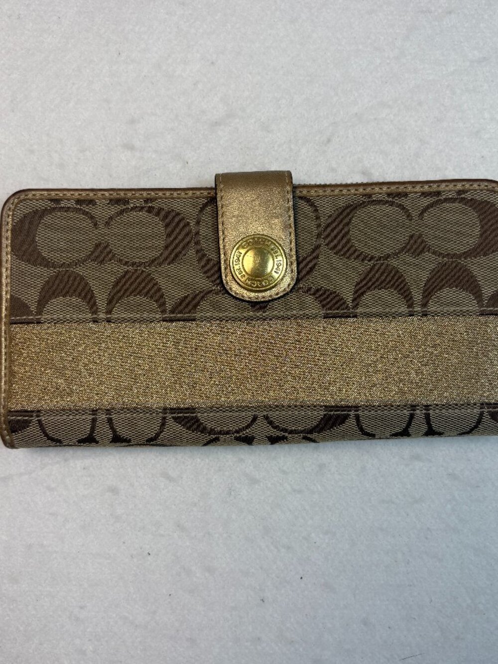 Coach Signature Jacquard Gold Glitter Zip Around Continental Wallet Vintage Y2K - Picture 1 of 7